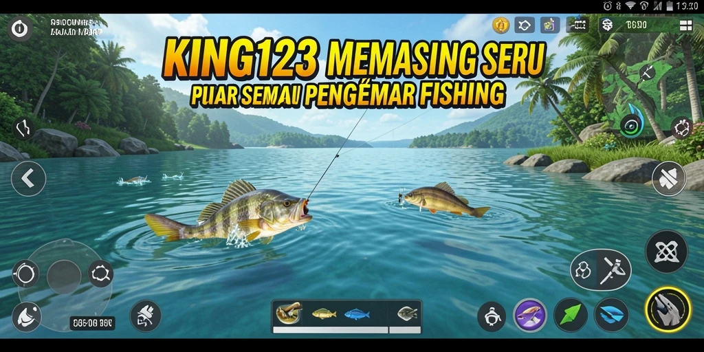 Tampilan gameplay KING123 dengan berbagai jenis ikan dan lokasi indah.